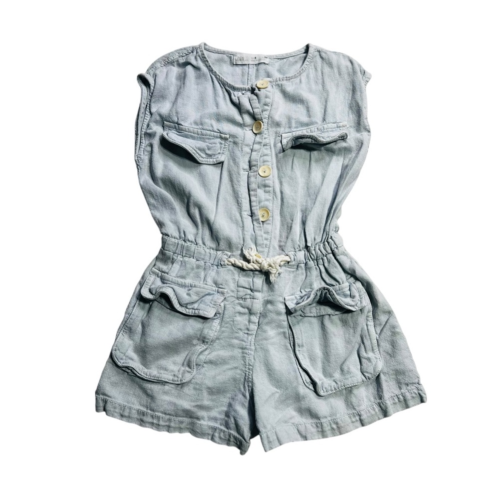 Zara Light Blue Girls 6Y‎ linen romper